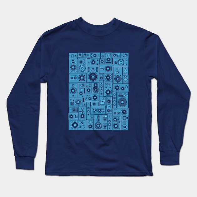 Music Speakers Blue Long Sleeve T-Shirt by Atomic Malibu